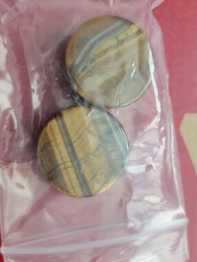 Tiger Eye Round Stone Plugs - Brown Striped Plug Pair 24mm